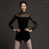 Stage Wear Lace Patchwork Long Sleeve Female Ballet Dance Bodysuit Women Latin Tops Ballroom Dancing Dress NY19 B49