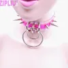 Drehmomente Mode handgemachte klar NEON GRÜN NEON PINK Punk Halsband Halskette Sexy Harajuku Kragen Niet Drehmomente Metall Spikes Kugel Oround