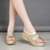 Gold Slippers Open Sandal 859 Toe Woman Summer Dress Womens High Heels Sandals Platform Wedges Heeled Pumps Ladies Shoes 230520 291 s