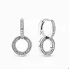 Sparkling Double Circle Hoop Earrings for Pandora Authentic Sterling Silver Wedding Earring designer Jewelry For Women Crystal diamond earring with Original Box