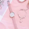 Relojes de pulsera para mujer, reloj de cuarzo, conjunto de pulsera, relojes de moda para ver la noche, reloj de moda para estudiantes con pulsera para mujeres y niñas, gota de regalo