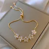 リンクブレスレットFyuan Exquisite Five FlowersZirconBracelet for Women Golden Chain Crystal Bangles Jewelry Parts Gifts