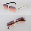 Ny modell Lyxglasögon Moissanite Diamond Set Rimles Solglasögon för män Kvinnor Original Vit inuti Black Buffalo Horn Rimes Diamond Cut Lens Sun Glasses Storlek 58