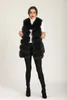 Damenwesten Schwarze Weste Echtpelz für Frauen Hochwertige Jacke warm im Winter mit Taschenseite und Ledernähten