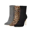 Boots Women Fashion Leopard Onabard Glitter High Heels Big Size 43 Outumn Winter Slip on Shoes Female Lady Footwear