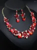 Ketting oorbellen set Dubai bruiloft Rhinestone Crystal Statement Bridal Sets Fashion Women Red Gem Stone Choker Bibs