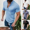 Camisas casuais masculinas T-shirt Stand Stand Stand Gollar Mangas curtas Botão Pullover