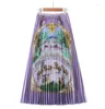 Skirts SELLING Miyake European And American Vintage Cartoon Print Pleated Skirt Wais IN STOCK