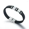 Strand 2023 Bracelet Men Adjustable Leather Wrap Bracelets Simple Stylish Stainless Steel Silicone Elasticity Jewelry Gift