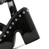Sandales sandales femmes été plate-forme talons Punk Rivet gladiateur noir cuir verni grosse cheville boucle haute