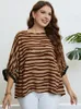 여자 플러스 크기 Tshirt 여름 얼룩말 패턴 34 슬리브 우아한 대형 탑 블루스 플러스 크기 Mujer Peplum Top Roupas femininas 230520