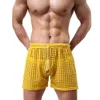 Shorts masculinos malha transparente causal gay pura ver através de brand sleepfutes sono sonowear lazer caseiro para homens 230520