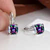 Hoop oorbellen schattig zwart vierkante steen charme multicolor zirkon klassieke zilveren kleur bruiloft voor vrouwen