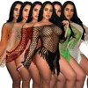 Robes décontractées 2023 femmes Sexy tricoté à la main grande maille gland robe de plage couleur Pure Mini court