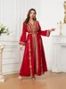 Ethnic Clothing Red Kaftan Wedding Morocco Caftan Dubai Turkey Ramadan Women Long Dress Elegant Beads With Belt Fashion Female