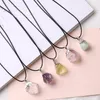 Pendant Necklaces Pink Yellow Purple Natural Amethyst Lemon Citrine Stone Quartz Crystal Point Healing Leather Chain Necklace