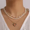 Choker Vinatge Perlenkette für Frauen, Herz-Anhänger, Statement-Halsketten, mehrschichtige Perlen, Schmuckzubehör