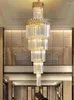 Kronleuchter Moderne LED-Kristall-Kronleuchter Gold Home Decor El Lobby Leuchte Innen Lange Salon Treppe Spirale Suspension Luminaria