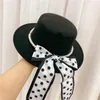 Skąpy brzegowe czapki 202309-DUDU Autumn Winter Wool Blended Pearl Dot Bowknot Lady Fedoras Cap Women Leisure Panama Jazz Hat