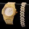 Polshipchates Hip Hop Women Shine Crystal Iced Out Watch Bracelet met volle strass verharde luxe Rhombus Cubaanse linkketen sieraden