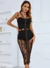 Tvådelt klänning Laura Kor Summer Sleeveless Backless Black Lace Bodycon kjolar Sexig 2 Bandage Set Celebrity Ngiht Party Women's 230520
