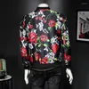 남자 재킷 꽃 재킷 남자 의류 패션 패션 남성 비즈니스 캐주얼 긴 슬리브 코트 슬림 핏 스탠드 칼라 탑