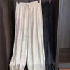 Calças femininas Capris cetim calças retas de verão fino fino de seda branca Floral Floral Lace étnico calças frias 230520