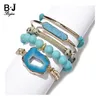 Bracelets Fashion Elastic Women's Natural Stone Bracelets Bangles 2021 Boho Quartz Druzy Crystal Female Open Cuff Bracelet Set BCSET309