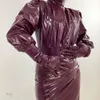 Tvådelad klänning Sexig PVC Set vuxna kvinnor lång puffhylsa kostym med handskar maxi kjolar och halsduk zippr back office outfit 230520
