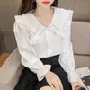 Women's Blouses 2023 Autumn Collar Button Ruffles Chiffon Shirt Female Clothing Oversized Casual Tops Stylish Chic Blouse Womens