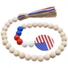 Decorative Flowers 4 Th Independence Day Beads Wood Garland Beaded Decor Festival US Flag Party Pendant Wooden Home Farmhouse Tassel
