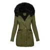 Kvinnor ner koreanska mode höst vinter varm kappa jacka utkläder päls fodrad dike huva tjock vintage överrock parkor 4