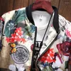 Men's Jackets Floral Jacket Men Clothing Fashion Men's Business Casual Long Sleeve Coats Slim Fit Stand Collar Tops