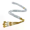 Armbanden tasbih natuurlijke aquamarines stenen moslim armband Turkse misbaha 99 rozenkrans kraal islamitische sieraden goud kwastje accessoire Arabisch geschenk