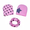 Berets Star Print Children Collar Cap Cotton Baby Scarf Hat 3pcs Set Spring Kids Beanies Boys Girls Crochet Sets