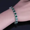 Bangle Fetching Oval Egg Green Cubic Zirconia Silver Plated Link Chain Bracelet 20cm 22cm V0226