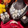 Naszyjnik Zestaw Siscathy Nigeryjska moda luksusowy kwiat cyrkon biżuteria ślubna dla kobiet impreza obiadowa Akcesoria 4pcs/set