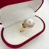 Cluster Rings Trendy Pearl Ring Real Natural 14K Gold Filled Shiny CZ Zircon Female Wedding Jewelry Gift