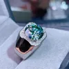 Yüzükler Gerçek 5ct Yeşil Moissanite Erkek Yüzük 925 Gümüş Güzel Firec Roleour Diamond Subtituar Test Sertifikası GRA'yı geçebilir