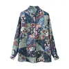 Women's Blouses Vintage Floral Loose Blouse Women Long Sleeve Turn Collar Single Breasted Satin Shirts Lady Retro Top