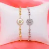 Link Bracelets Fashion Women Cubic Zirconia Tennis Bracelet Mother-of-Pearl Cute Flower Round Copper Beads Charm Jewelry