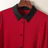 Kvinnors blusar Elegant Fashion Women's Red Shirt Turn-Down Collar Långärmad kvinna Skjortor Real Silk Office Lady Blus Loose Tops