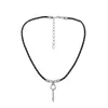 Chains Fashion Men's Stainless Steel Simple Key Leather Rope Necklace Cross Border Cool Personalized Titanium Goth