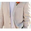 Herenpakken Beige linnen heren voor zomer strand bruiloft 2 -delige jack voor Amerikaans stijl jasje met broek op maat gemaakte bruidegom smoking