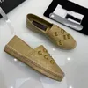 Designer Summer classic fashion luxury brand Women's canvas shoes Fisherman canvas flats Comfortable walking casual shoes cotton tweed Grosgrain leather