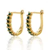 Boucles d'oreilles créoles en acier inoxydable pour femmes bijoux résistant à l'eau couleur or plaqué cubique zircone géométrique cylindre boucle d'oreille