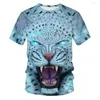 Męskie koszule 2023 Mężczyzn 3D T-shirt niebieski tygrys letni swobodny krótki rękaw o nokół est moda koszulka z nadrukiem natury