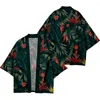 Ethnic Clothing 2023 Japanese Men Women Green Floral Print Kimono Cardigan Cosplay Shirt Blouse Yukata Summer Beach And Shorts