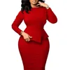 Vestidos casuais Plus Tamanho Mulheres elegantes Primavera Verão Slim Bodycon Mid-Calf Fashion Folds Ruffles Office Lady Roupos