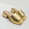 New designer slipper slides women sandals famous foam runners genuine leathe golden silver heel shoes